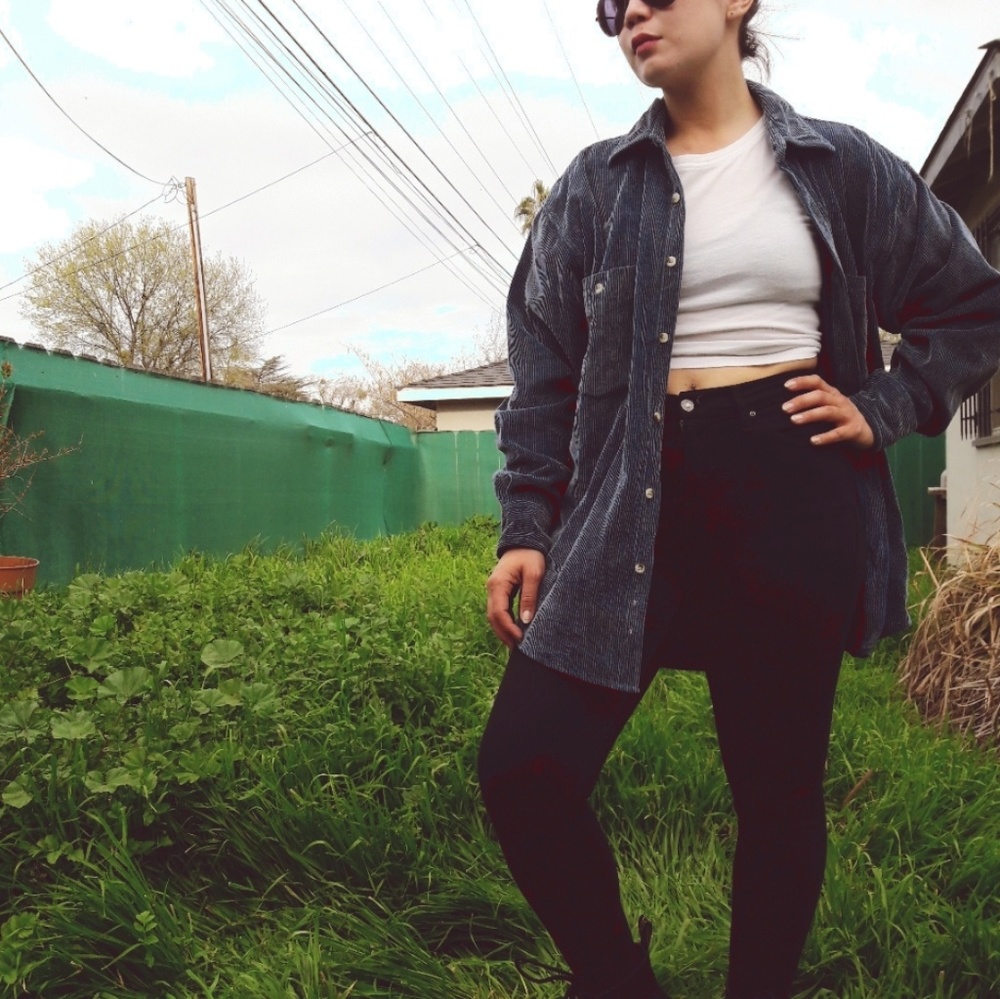 Cotton Blue Corduroy Shirt Jacket Button Up